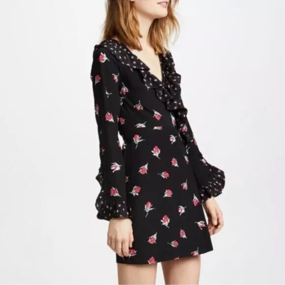 Club Monaco Sharna Fun Girly Floral Silk Crepe Wrap Mini Black Dress Size‎ 8